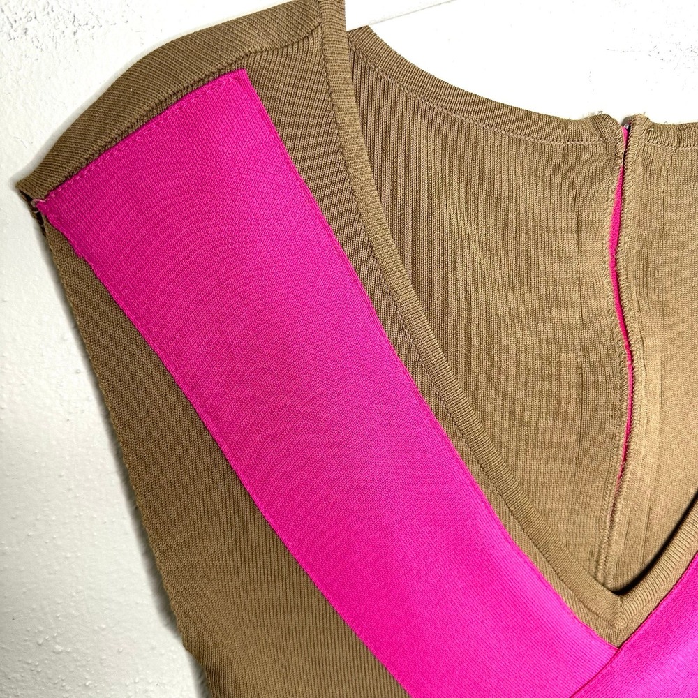 Tan and Hot Pink Bandage Bodycon Dress Sz Medium - Picture 7 of 9